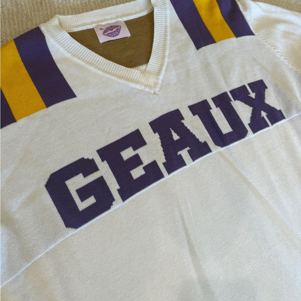 GEAUX Women's V-Neck Sweater - White and Purple - Picture 2 of 4